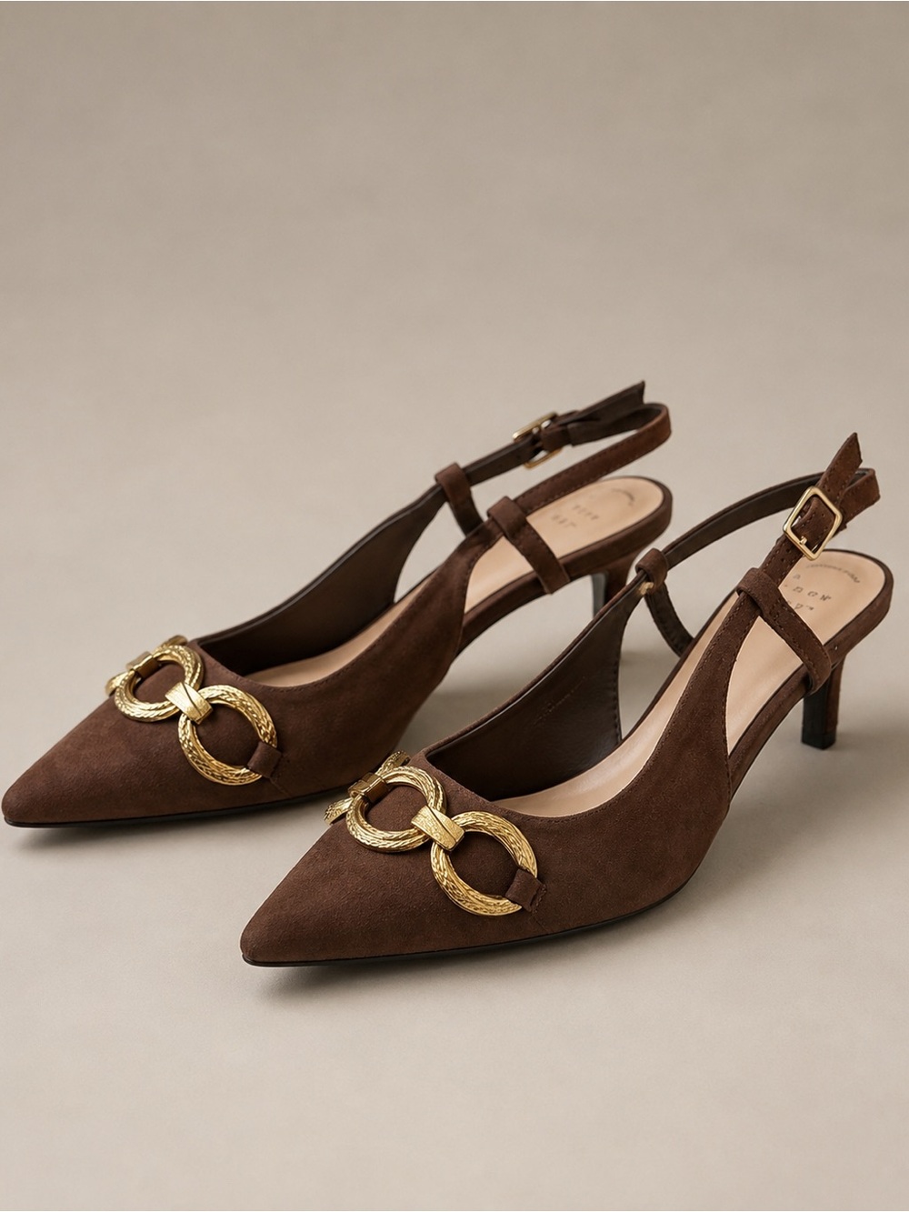A New Day Tabitha Brown Gold Chain Slingback Kitten Heels Size 9 NWT